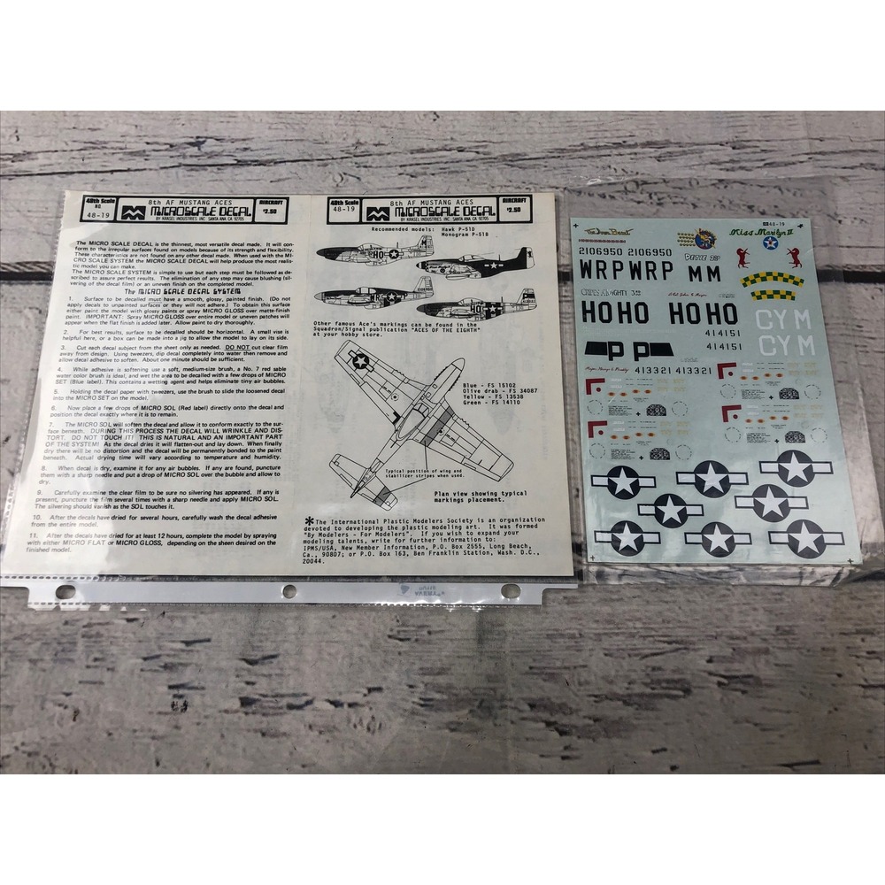 Microscale Decal 1:48 Scale #48-19 8th AF Mustang Aces New